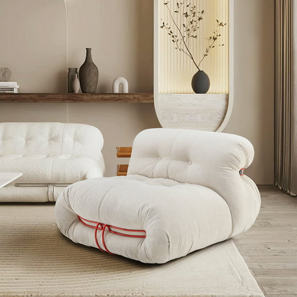 1inchome Soriana Sofa Fireside Chair, Mid Century Modern Iconic Design with Generous Upholstery and Quilted Effect Armless Bean Bag Floor Lazy Sofa for Living Room and Indoor Spaces, White