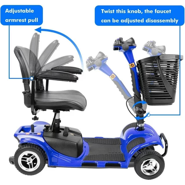 4 Wheel Mobility Scooter Electric Powered Mobile Wheelchair Folding Mobility Scooter for Seniors Adult Elderly,Max Speed 3.7mph,Blue