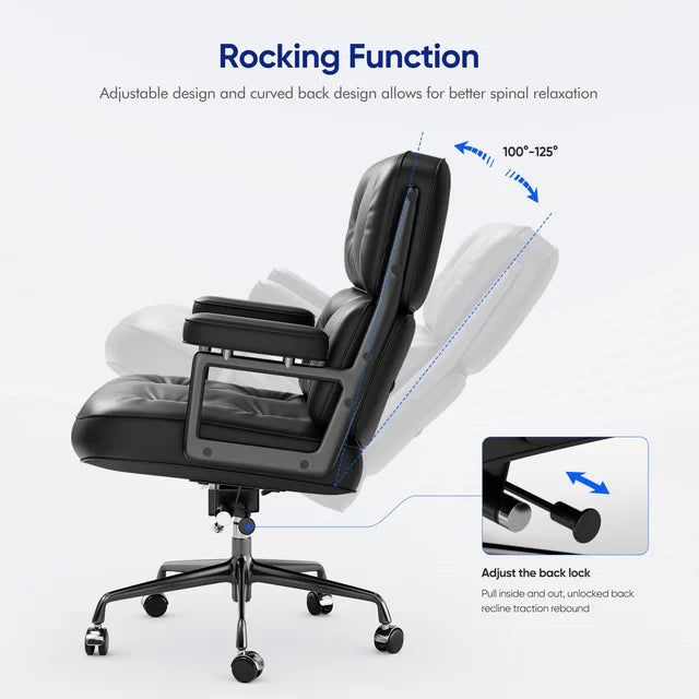 Mid Back Genuine Leather Office Chair, Adjustable Height and Liftable Swivel Computer Chair with Rolling Casters for Home Office Use, Black