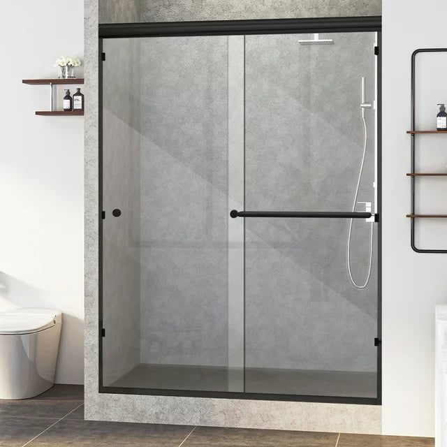 eChamp Semi-Frameless Sliding Shower Door with Clear Glass and Black Frame,60" W x 70" H