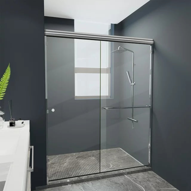 eChamp Semi-Frameless Sliding Shower Door with Clear Glass and Chrome Frame,60" W x 70" H