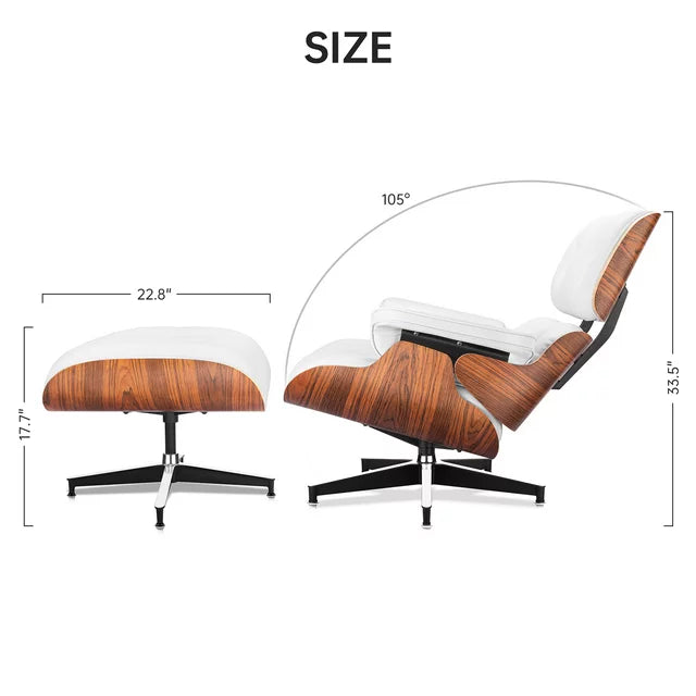 Mid Century Lounge Chair,Top Grain Leather Sofa for Living Room, Indoor Modern Lounge Chair and Ottoman Set, Chaise Lounge for Office, Study
