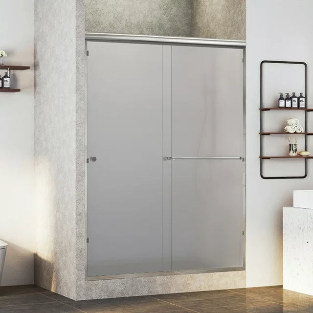 eChamp Semi-Frameless Sliding Shower Door with Frosted Glass and Chrome Frame,60" W x 70" H