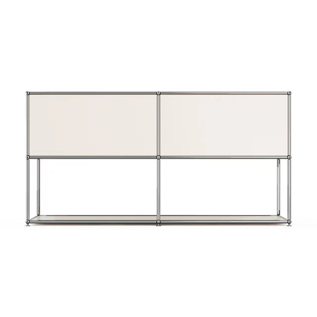 2 Tier Storage Cabinets Stainless Steel Organizer with 2 Open Shelf and 2 Cabinets,Standing Cabinets Bookshelf,White