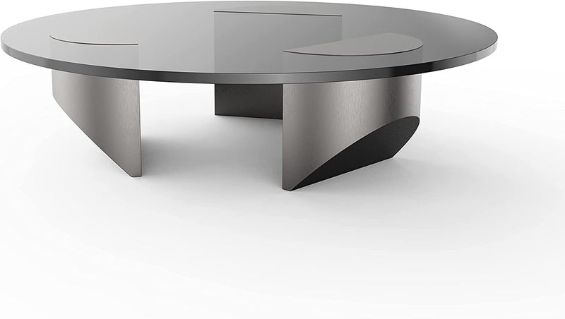 Round Glass Coffee Table, Tempered Modern Coffee Table for Living Room, Office, Black