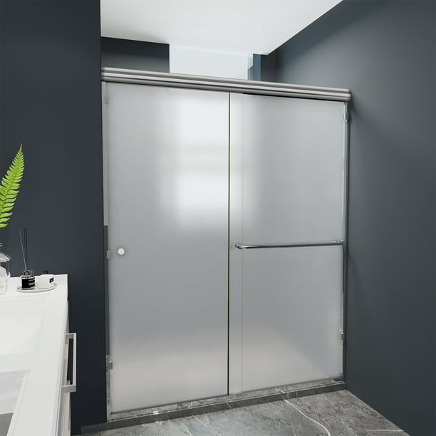 Furgle Semi-Frameless Shower Door 60" W x 70" H, Frosted Glass, Chrome