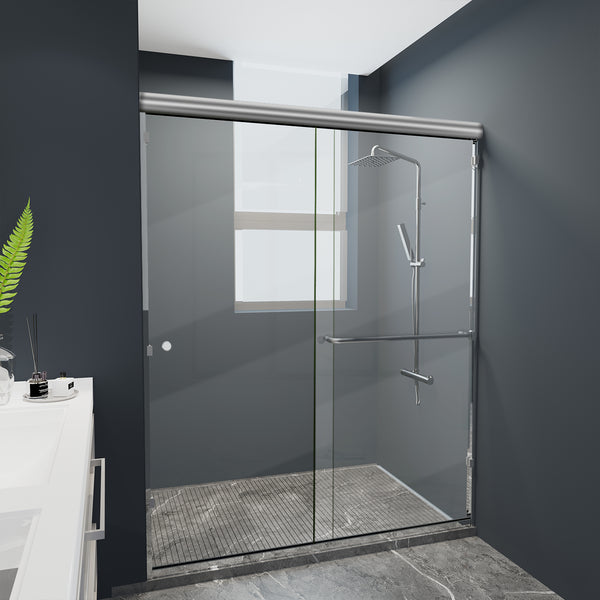Furgle Semi-Frameless Shower Door 60" W x 70" H, Clear Glass, Nickel