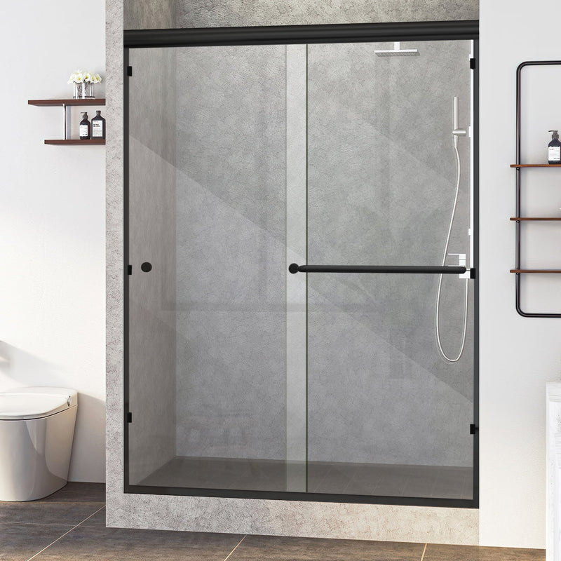 1inchome Semi-Frameless Shower Door 60" W x 70" H, Clear Glass, Black