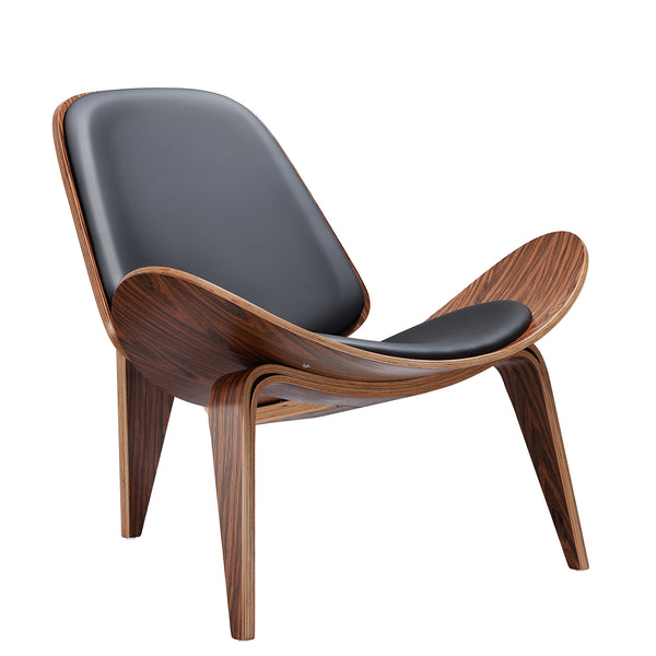 Mid Century Modern Accent Chair, Shell Leather Reading Chair for Living Room, Bedroom, Rosewood