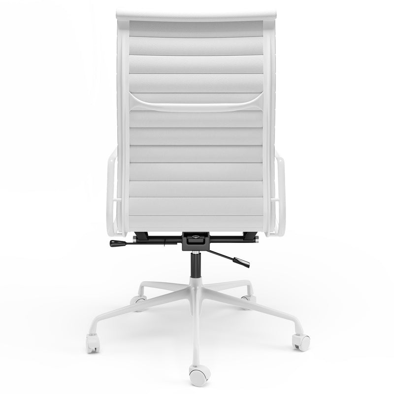 Ribbed Genuine Leather Office Chair, Hight Back, Adjustable Ergonomic Computer Chair for Home Office Use, White