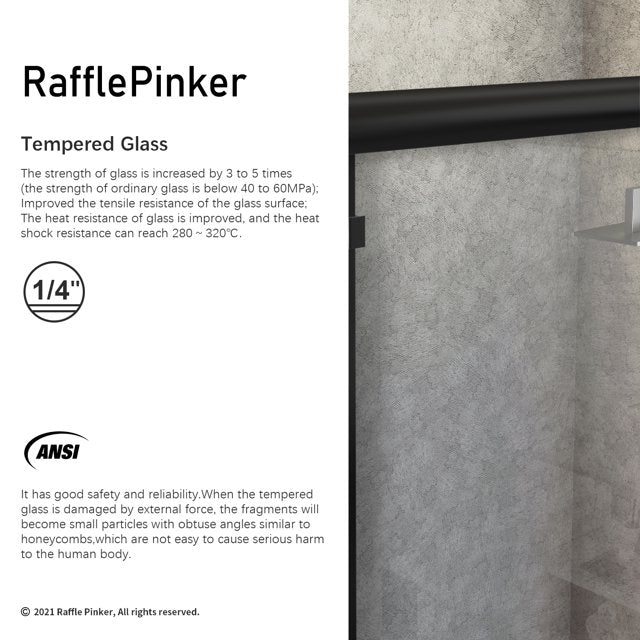 Furgle Semi-Frameless Shower Door 60" W x 70" H, Clear Glass, Black