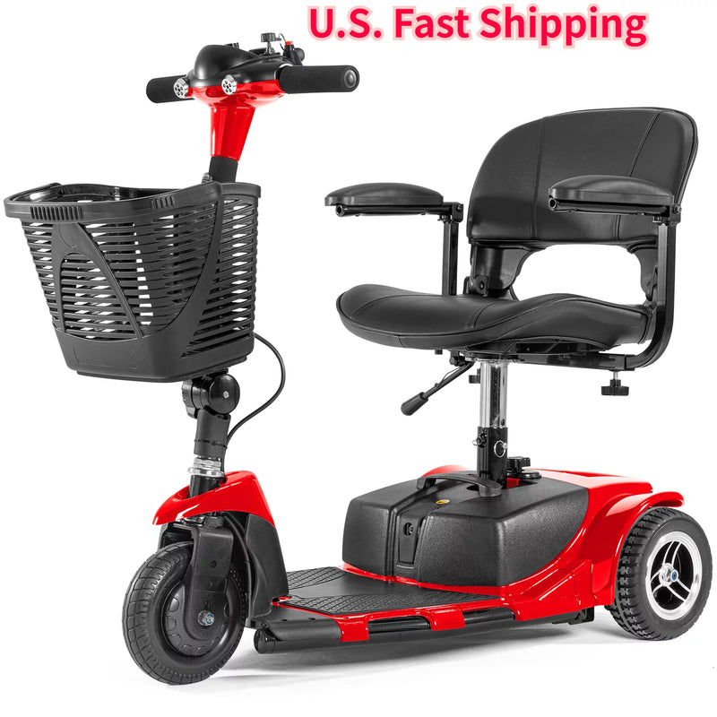 Electric Mobility Scooter 3 Wheel Mobility Scooter with Basket,LED Lights for Adults Seniors,Red