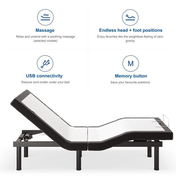 Furgle Full Size Adjustable Bed Base Frame for Stress Management with Massage, Remote Control