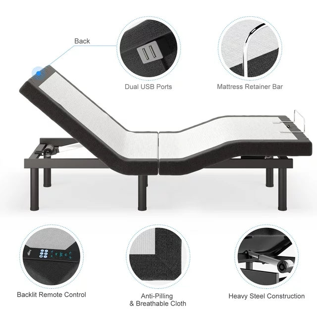 Split King Size Adjustable Bed Frame with USB Port and Head/ Foot Tilt,Remote Control,King Bed Frame Without Mattress