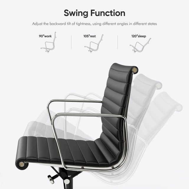 Mid-Back Executive Chair Leather Office Chair with Armrest and Lumbar Support Swivel Task Chair Ergonomic Desk Chair,Black