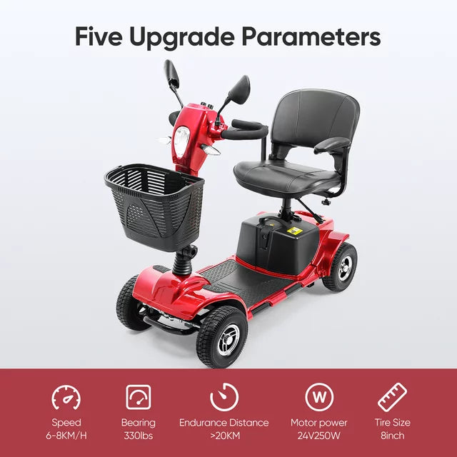 Furgle 4 Wheel Electric Powered Mobility Scooter for Seniors for Travel, Adults, Elderly, Red