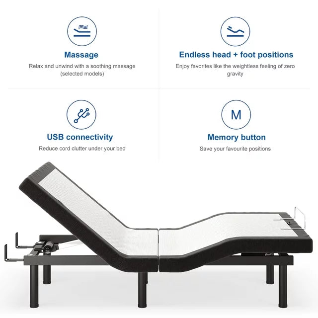 Furgle Twin-XL Size Adjustable Bed Base Frame for Stress Management with Massage, Adjustable Legs, Remote Control