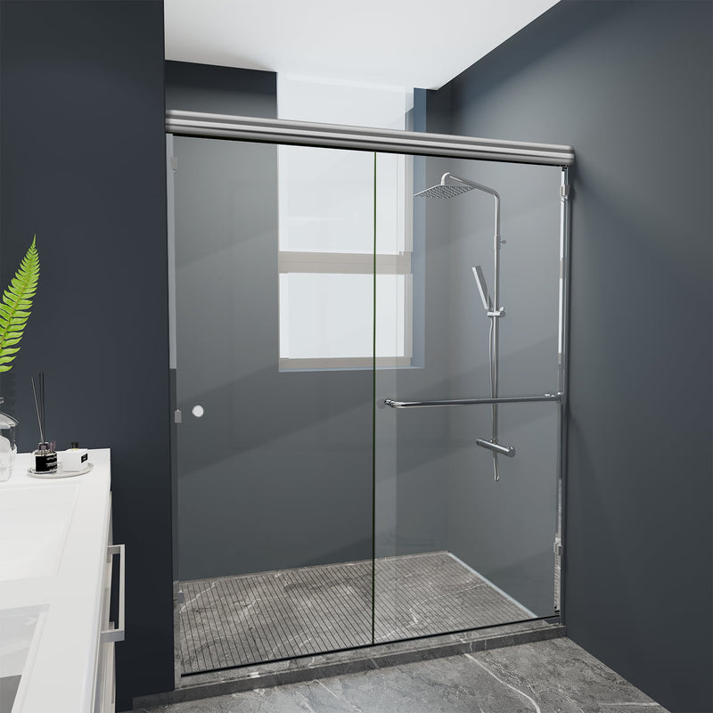 Furgle Semi-Frameless Shower Door 60" W x 70" H, Clear Glass, Chrome