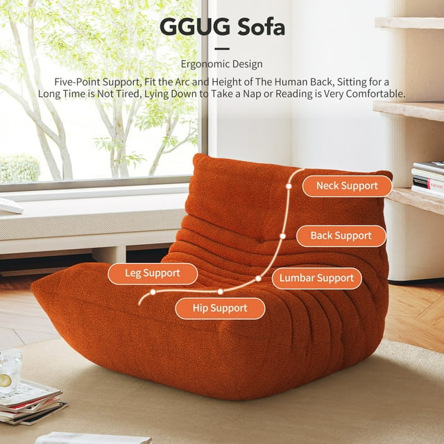 GGUG Memory Foam Lazy Sofa, Comfortable Back Support Floor Sofa, Comfy for Reading Game Meditating, Suede Red