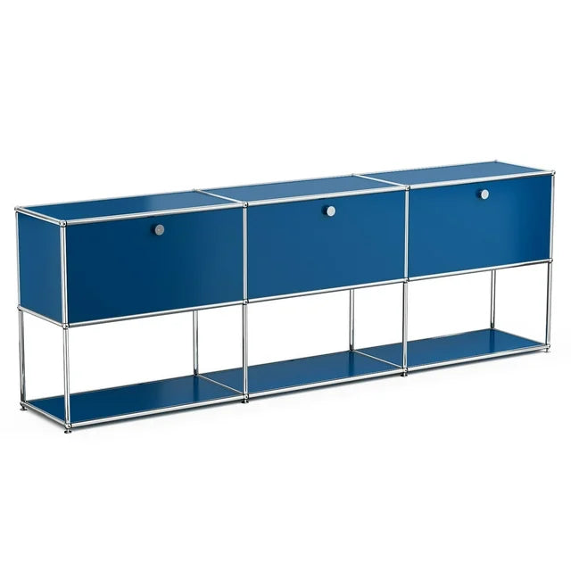 Metal Storage Cabinets Organizer 2 Tier Steel Storage Cabinets with 3 Doors and 3 Open Closet Floor Standing Bookshelf for Living Room Study Blue