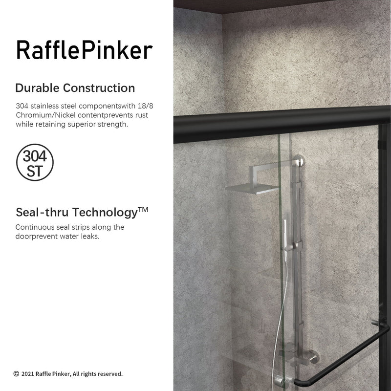 Furgle Semi-Frameless Shower Door 60" W x 70" H, Clear Glass, Black
