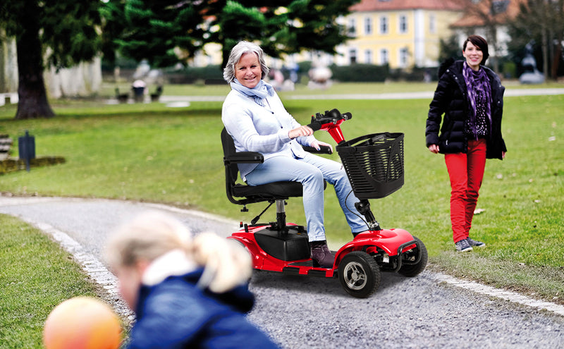 1inchome 4 Wheel Mobility Scooter for Seniors, Folding Electric Powered Wheelchair Device for Adults, Elderly, Gift for Elderly, Red