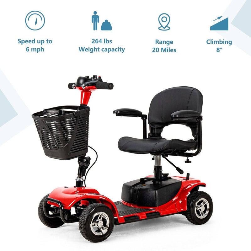 1inchome 4 Wheel Electric Powered Mobility Scooter for Seniors,Gift for Elderly, Red - furglestore