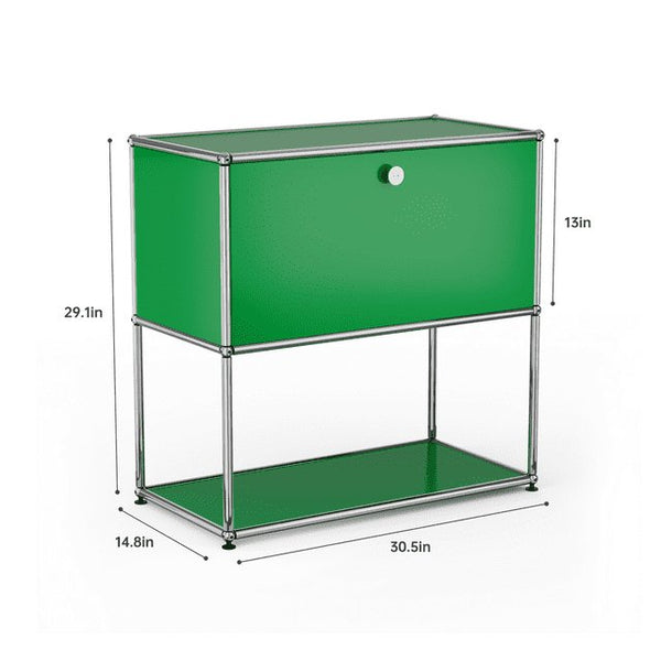 2 Tier Metal Storage Cabinet with Open Cube,Free Standing Storage Organizer,Floor Storage Cabinet for Living Room,Home Office,Green - furglestore